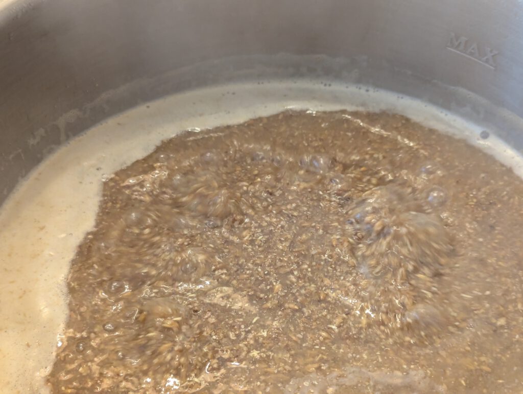 The decoction portion of the mash, while boiling.