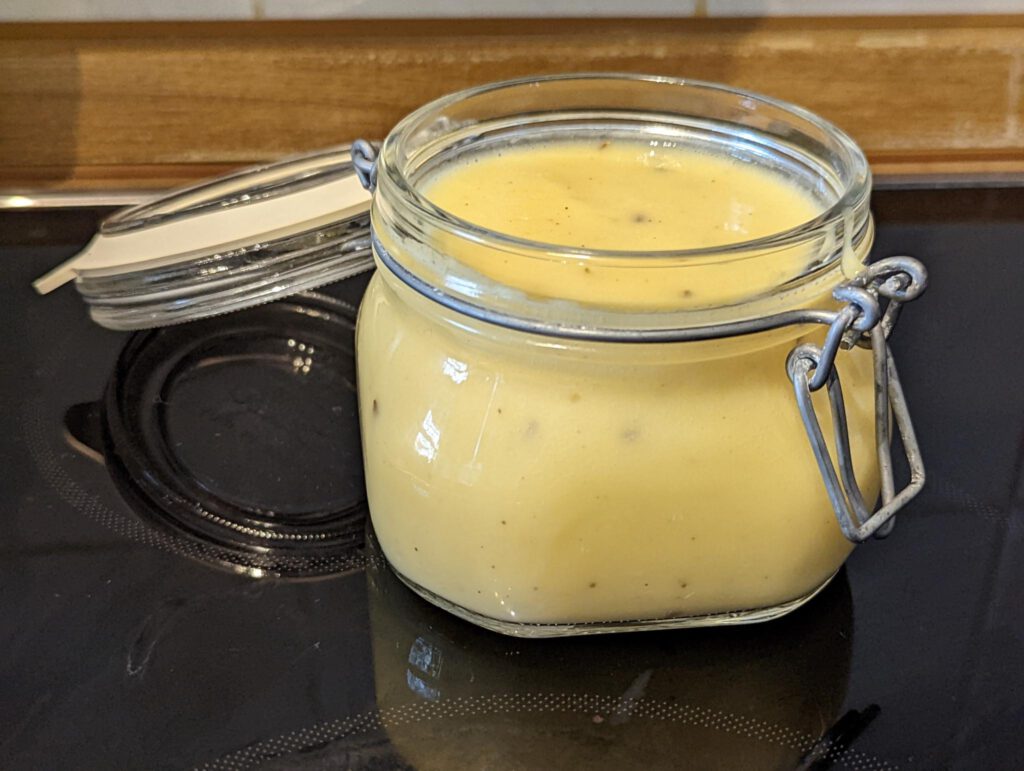 Home-made Kochkäse in a jar.
