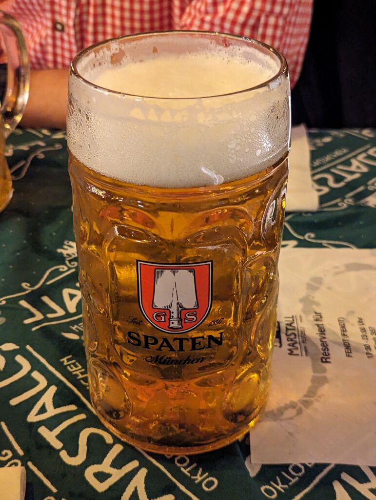 A Maß of Spaten Oktoberfestbier at Marstall Festzelt, 2023