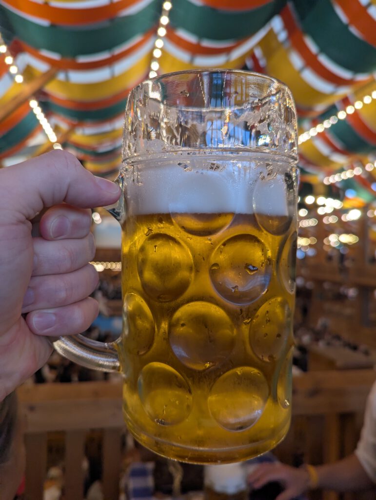 A Maß of Löwenbräu Oktoberfestbier at Schützen-Festzelt, 2025